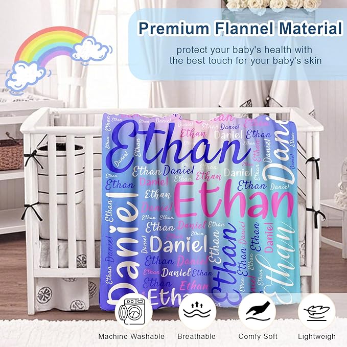 Ships Next Day, Custom Name Blanket for Kids Teen Girls Boys Adults - Printed in USA, Personalized Baby Blanket, Soft & Cozy Blankets Customized Easter Christmas Birthday Gifts for Toddlers Women Men