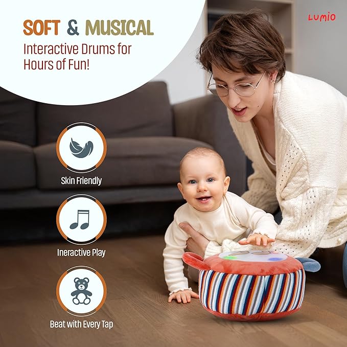 Lumio Interactive Musical Plush Toy with Lights and Sounds - Sensory Toy for 3 6 9 12-18 Months and up, Perfect for Tummy Time Rhythm Learning (Piano)