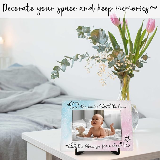 Twins Baby Pictures Frame, Watercolor Baby Photo Frame with Stand, Twins Gifts for Babies, New Baby Gifts For New Mom Dad, Home Living Room Bedroom Decoration -a74, Rustic