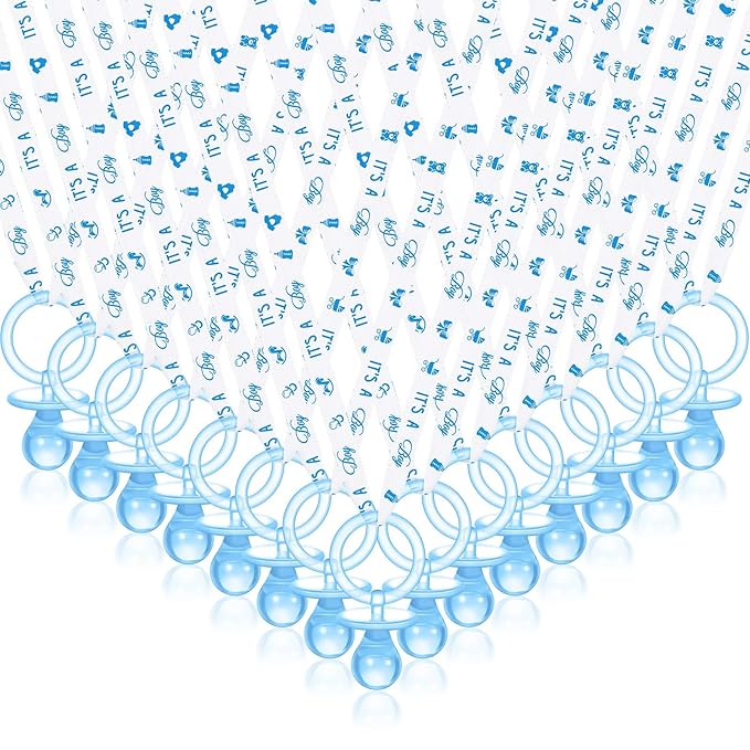 Chengu 100 Pcs Baby Shower Pacifiers Necklace, Acrylic Pacifiers Necklace Charm for Gender Reveal Party Decorations(Blue)