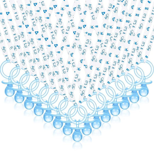 Chengu 100 Pcs Baby Shower Pacifiers Necklace, Acrylic Pacifiers Necklace Charm for Gender Reveal Party Decorations(Blue)