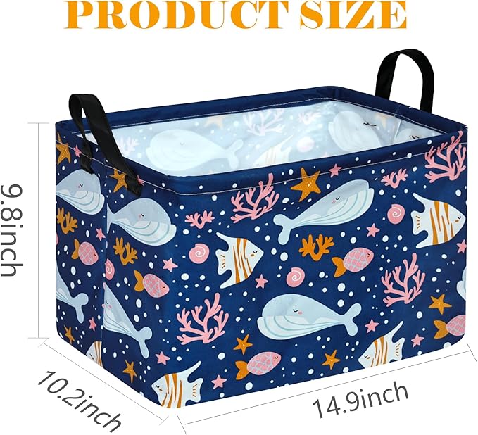 Rectangle Gift Storage Basket Shelf Storage Basket Organizer Box Clothes Laundry Hamper Nursery Laundry Basket with Handles(Whale)