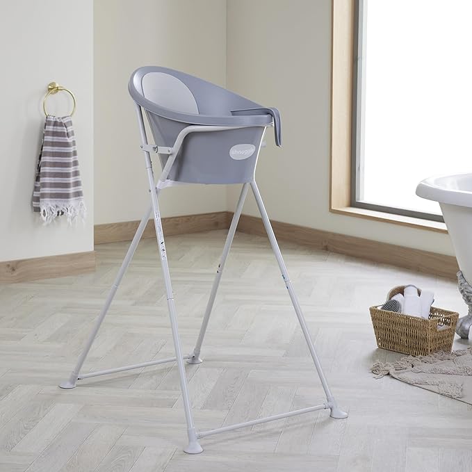 Newborn Baby Bath | Built in Support Bump and Soft Backrest | Suitable from Newborn | Bath Seat Support Includes Plug | Pebble Grey
