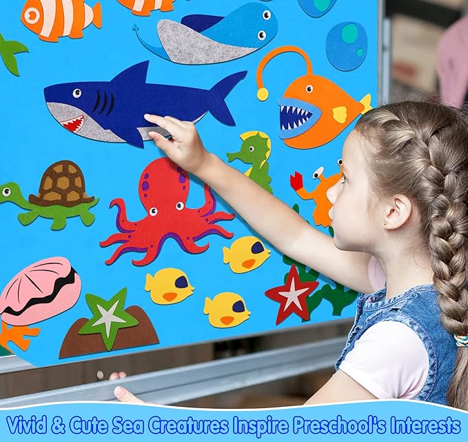 Craftstory Ocean Felt Board Story Set for Toddlers Children Under The Sea 3.5 Feet Flannel-Stories Shark Octopus Toys Wall Activity Storytelling Teaching