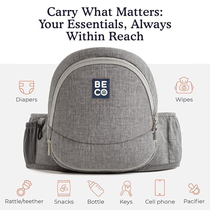 Beco Foldable Hip Seat Carrier - Baby 4-in-1 Easy-to-Use Carrier with Space-Saving Design for Newborn to Toddler (0-36 months/7-32.8 lbs (Gray)