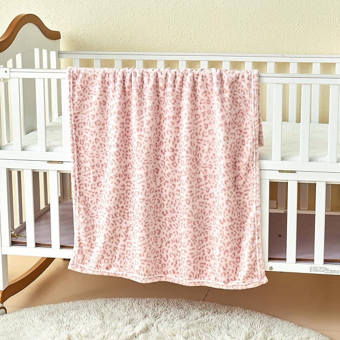 Yurhap Leopard Print Baby Blanket Fleece Baby Blankets for Girls, Ultra Soft Cozy Fluffy Infant Toddler Newborn Receiving Blankets for Crib Stroller, 30"x40", Light Pink