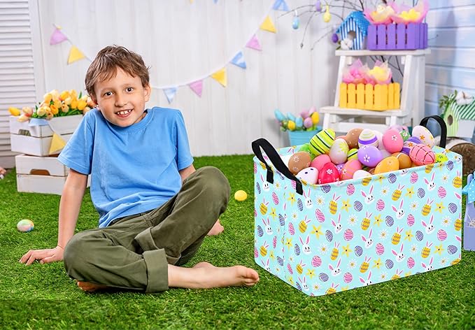 Easter Gift Basket Eggs Storage Basket Kids Toys Storage Basket Organizer Box Clothes Laundry Hamper Bunny Nursery Basket with Handles
