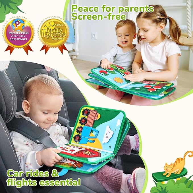 Farm Busy Book for Toddlers 1-3 - 1 Year Old Boys Girls Gifts Toys, Educational Quiet Activity Book with Life Skills, Toddler Travel Toys 1-2
