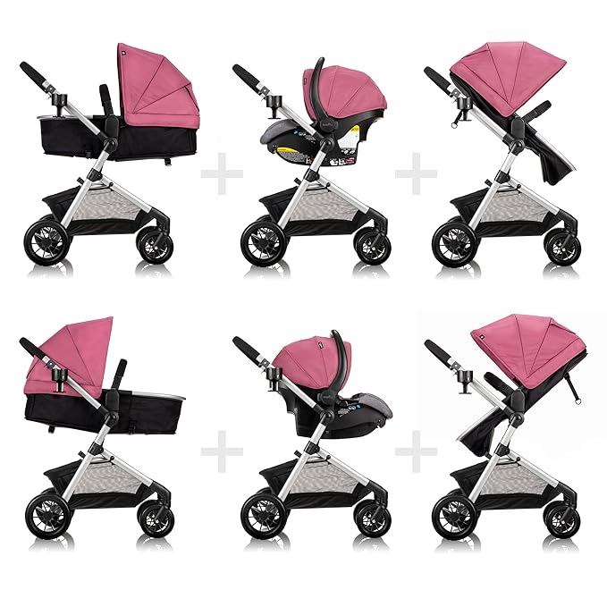 Evenflo Pivot Modular Travel System with SafeMax Rear-Facing Infant Car Seat (Dusty Rose Pink)