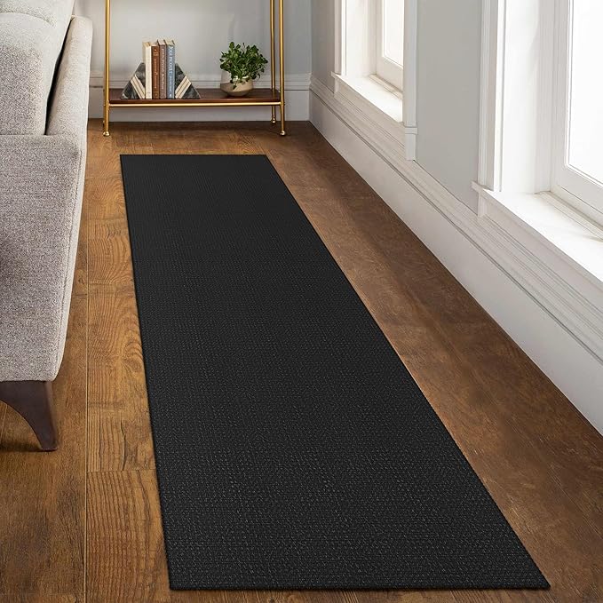 KOZYFLY Runners for Hallways 2x8 ft Washable Kitchen Runner Non Slip Rubber Backed Hall Runners Cotton Entryway Runner Rugs Floor Carpet for Indoor Backdoor Bedroom Kitchen, Black/Dark Grey