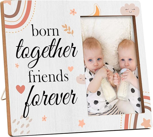 Twins Baby Pictures Frame, Born Together Friend Forever Photo Frame, Twins Gifts for Babies, New Baby Gifts For New Mom Dad, Home Living Room Bedroom Decoration -b04