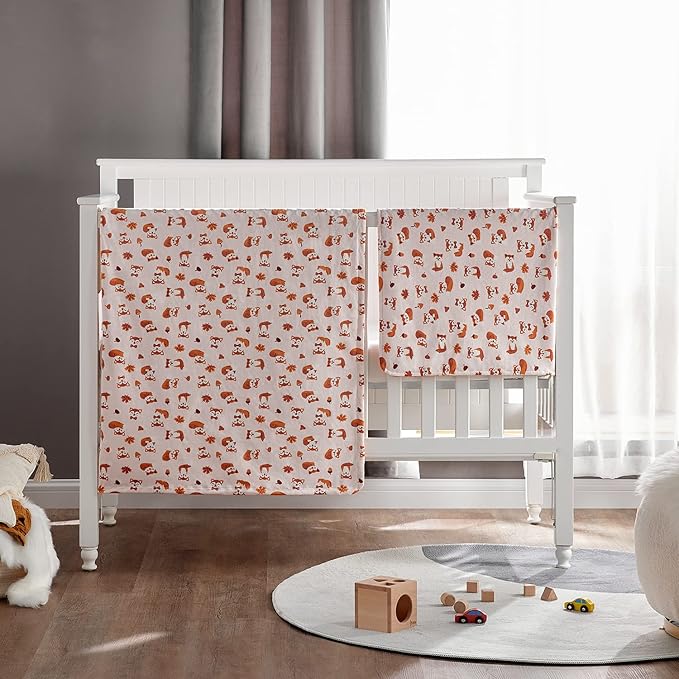DaysU Silky Micro Soft Plush Baby Blankets Unisex with Print Animal Pattern and Soothing Raised Dots, Double Layer Bed Throws for Toddler Cot, Fox, Orange, 50x60 Inches