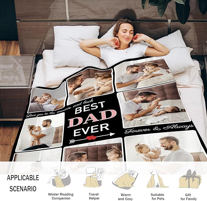 Custom Dad Blankets with Photos - Perfect Dad Gifts for Birthday, Christmas from Daughter