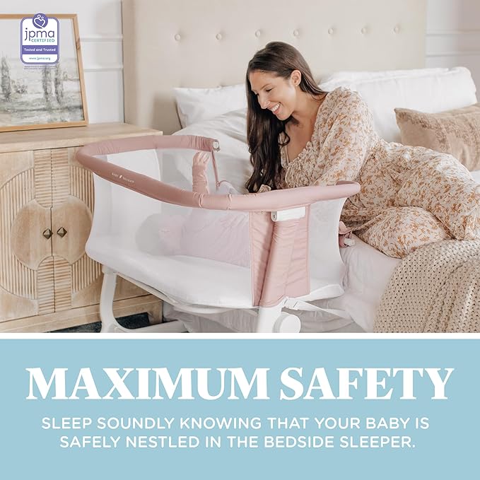 Baby Delight Beside Me Dreamer Bassinet | Bedside Sleeper & Baby Bassinet | 6-Position Height Adjustment | 100% GOTS Certified Organic Cotton Fabric | Organic Rose