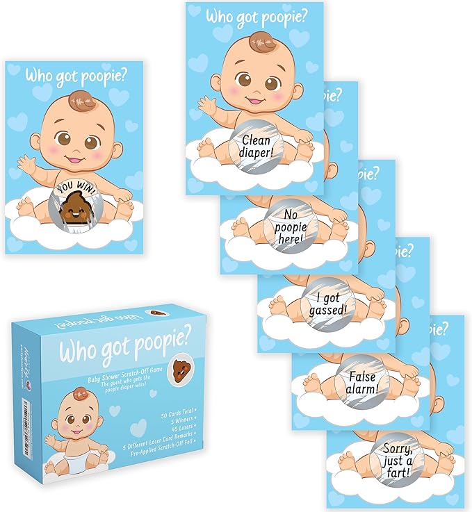 Party Hearty Delightful Baby Shower Fun - 50 Hilarious Poopie Scratch-Offs - Ideal for All Genders