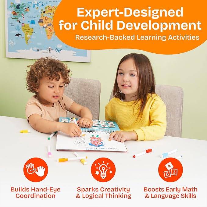 Toddler Busy Book – Montessori Activity Book for 3+ Year Olds – 14 Interactive Learning Pages with Matching, Tracing & Puzzles – Preschool Educational Toy for Fine Motor Skills & Early Development