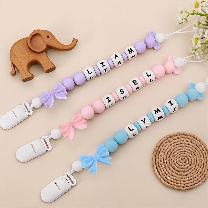 Baby Girl Pacifiers Clips Personalize Name Pacifier Clips Holder, Custom Pacifier Chain with Name for Baby(A)