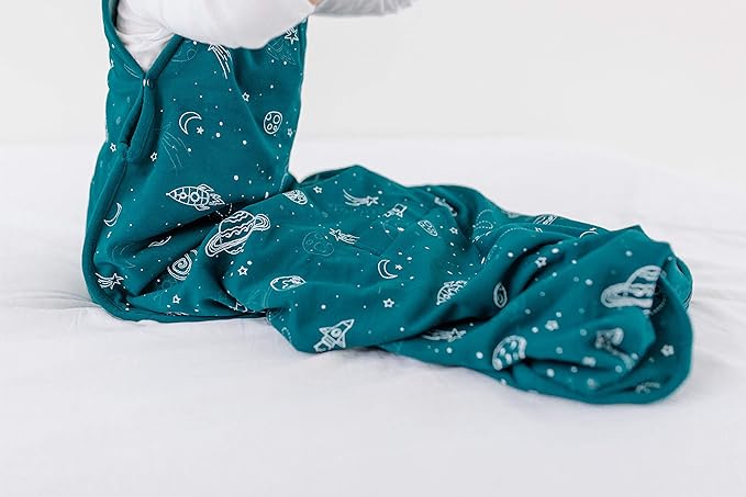 Woolino 4 Season Toddler Sleeping Bag, Merino Wool and Organic Cotton Baby Sleep Bag Sack, 2-4 Years, Space (Glow In The Dark)