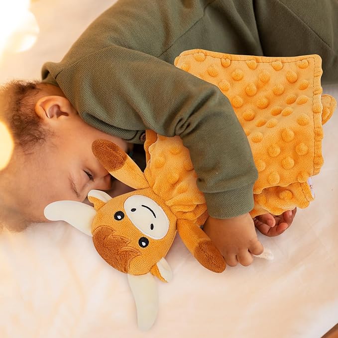 Loveys for Babies,Soft Baby Security Blanket for Newborn Infant Toddler Snuggle Toy Stuffed Animal,Lovey Highland Cow Security Blankets Baby Unisex Gifts(Brown Highland Cow,12.2in)
