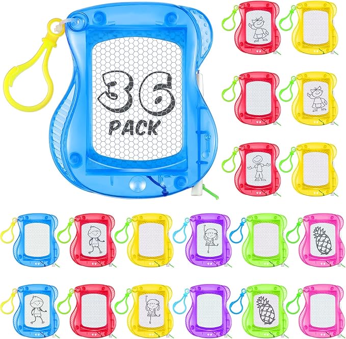 36 Pcs Mini Magnetic Drawing Board Doodle Boards for Backpack Keychain Clip Erasable Drawing Sketch Pad Birthday Party Favors Goodie Bags Prizes Classroom, 6 Colors