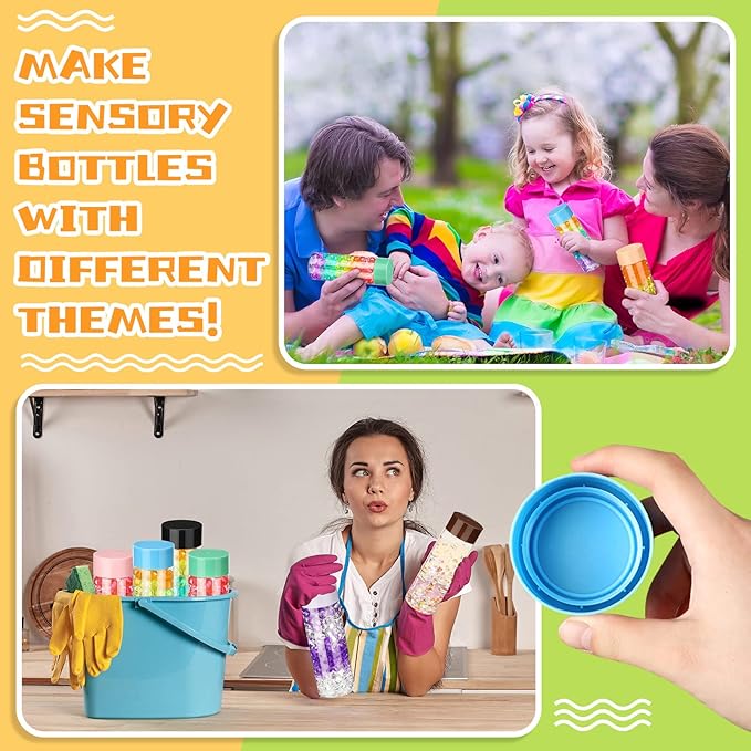 Hoolerry 16 Pcs Empty Plastic Sensory Bottles with Lids Reusable Clear Plastic Sensory Water Bottles for DIY Crafts Classroom Handmade Party Decoration(Multi Colors,13.5 oz)