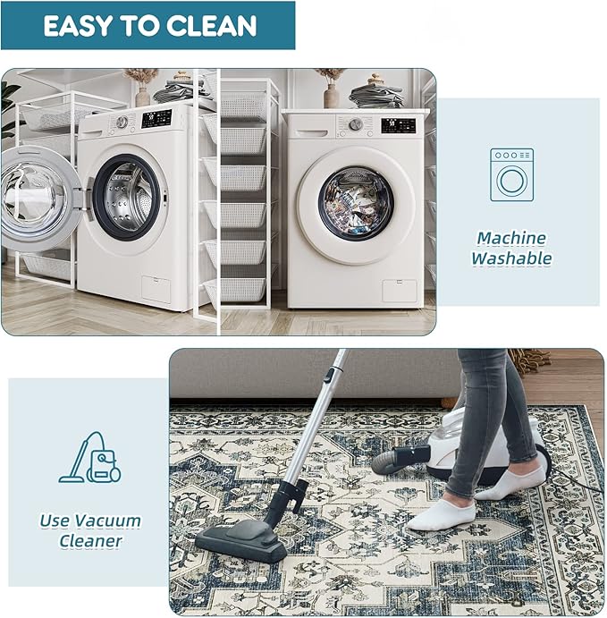 Dripex Runner Rug-2x6 Washable Distressed Hallway Oriental Medallion Carpet Runner Non-Slip Non-Shedding Kitchen Mat Foldable Thin Entry Throw Area Rug for Living Room Bedroom