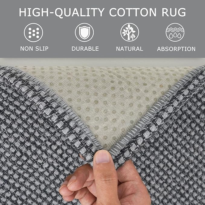 KOZYFLY Runners for Hallways 3x8 ft Washable Kitchen Runner Non Slip Rubber Backed Hall Runners Cotton Entryway Runner Rugs Floor Carpet for Indoor Backdoor Bedroom Kitchen, Grey/Dark Grey