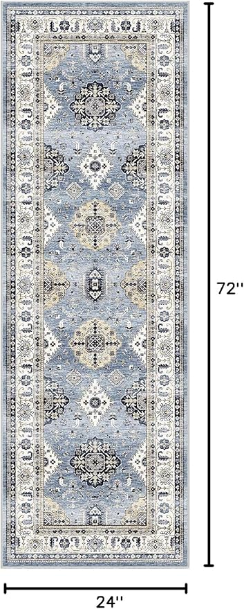 Dripex Kicthen Runner Rug-2x6 Washable Distressed Hallway Runner Oriental Medallion Carpet Non-Slip Non-Shedding Laundry Mat Foldable Thin Entry Throw Area Rug for Living Room Bedroom