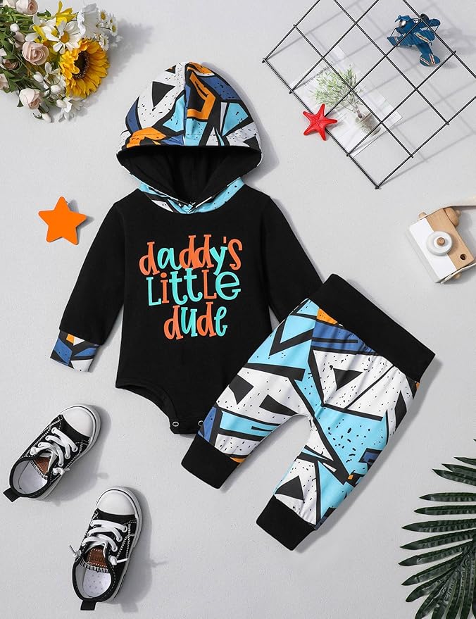 Fommy Newborn Baby Boy Clothes Plaid Letter Print Long Sleeve Hoodies + Long Pants 2PCS Fall Winter Outfits Set