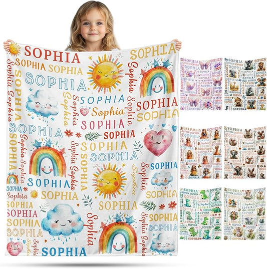 Ship Next Day, Personalized Baby Blanket for Boys Girls - Printed in USA, Custom Baby Blanket with Name Super Soft Plush Flannel, Easter Christmas Brithday Gifts for Baby Shower Kids Toddlers Newborn