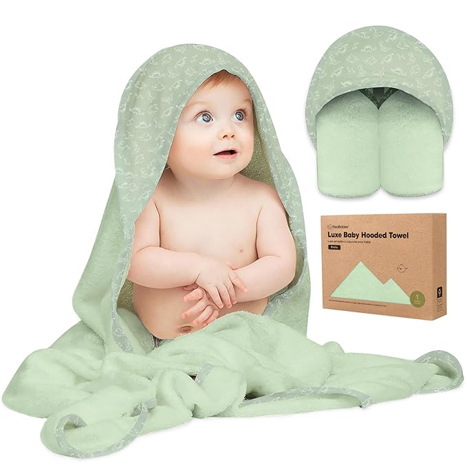 KeaBabies Hooded Baby Towel for Newborn - Viscose Derived from Bamboo Large Baby Bath Towels with Hood for Boys, Girls, Toddler, Extra Absorbent & Soft Newborn Bath Essentials (Dinos)