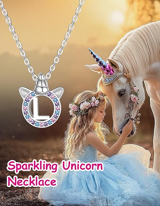 Unicorn Necklace for Girls, Initial Necklaces for Little Girls Kids Children, Hypoallergenic 925 Sterling Silver Kids Jewelry Colorful CZ Unicorn Gifts for Birthday Kindergarten Graduation Wedding