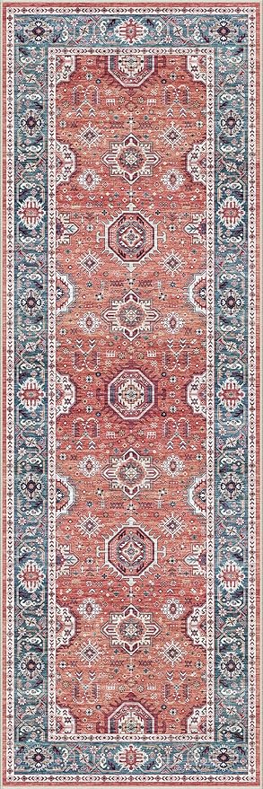Dripex Kicthen Runner Rug-2x6 Washable Distressed Hallway Oriental Medallion Carpet Runner Non-Slip Non-Shedding Laundry Mat Foldable Thin Entry Throw Area Rug for Living Room Bedroom
