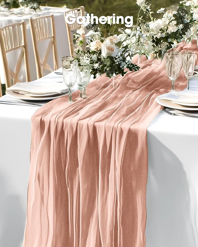 Pureegg 6-Pack Cheese Cloths Table Runner, 120'' Boho Table Cloth Decorations for Party, Baby Shower, Wedding and Farmhouse, Fabric Room Decor, Dusty Pink