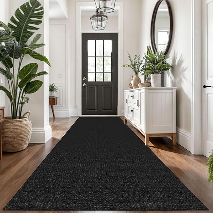 KOZYFLY Extra Long Runners for Hallways 3x14 ft Washable Kitchen Runner Non Slip Rubber Backed Hallway Rug Cotton Entryway Runner Rug Floor Carpet for Indoor Hall, Kitchen, Stair, Black/Dark Grey