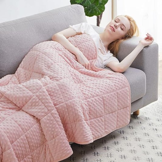 Weighted Blanket Queen 15lbs for Adult(60"×80",Pink) Breathable Soft Minky Weighted Throw Blanket for All Season,Heavy Blanket with Premium Glass Beads