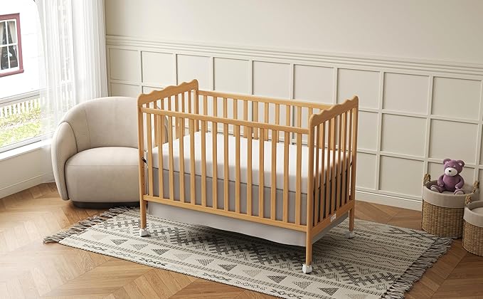4 in 1 Convertible Baby Crib, Wooden Nursery Cribs Converts into Toddler Bed and Daybed, 3 Adjustable Base, Non-Toxic Finishes, Removable Wheels (Natural)