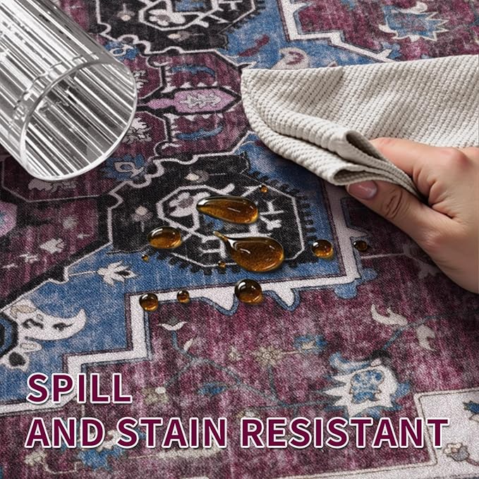 Ciicool Area Rug 5x7ft Washable Rugs for Living Room Non-Slip Indoor Rugs Large Low-Pile Mat Floor Carpet Vintage Rug for Bedroom Dinning Foyer Decor