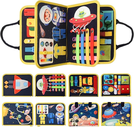 Montessori Busy Board for Toddlers 1 2 3 4 Year Old Boys & Girls, STEM Sensory Toys with Cosmic Exploration Activities Educational Travel Game Busy Book for Fine Motor Skills & Birthday Gift