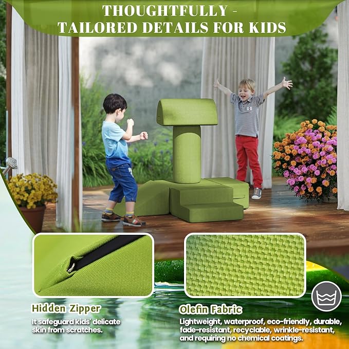 jela Kids Foam Climbing Blocks 6Pcs Soft Play Equipment Waterproof Fabric, UV Resistant Toddler Climbing Toys Indoor& Outdoor Soft Play Climbing, Lightweight Climbing Blocks forToddlers (Green)
