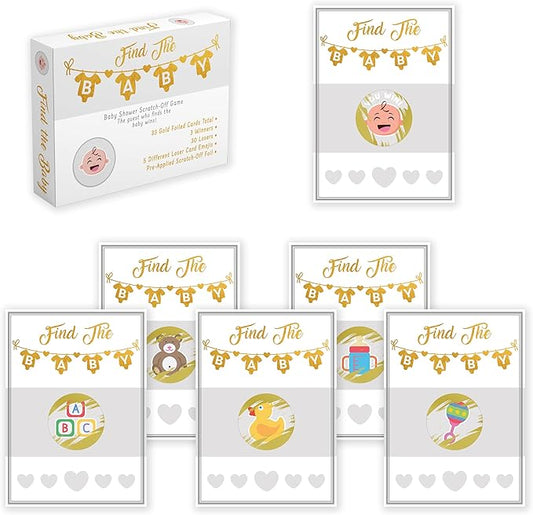 Party Hearty Baby Shower Games Gold 33 Raffle Cards, Emoji Scratch Off Lottery Tickets, 3 Winners 5 Different Loser Card Designs, Gender Neutral, Silly Activity for Ice Breakers, Door Prizes, Favors