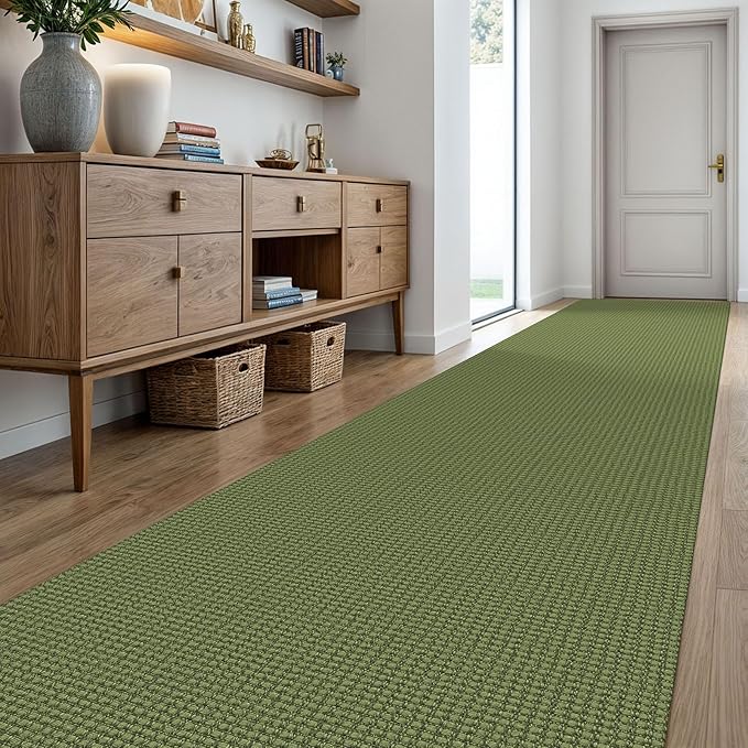 KOZYFLY Extra Long Runners for Hallways 3x20 ft Washable Kitchen Runner Non Slip Rubber Backed Hallway Rug Cotton Entryway Runner Rug Floor Carpet for Indoor Hall, Kitchen, Olive Green/Earthy Green