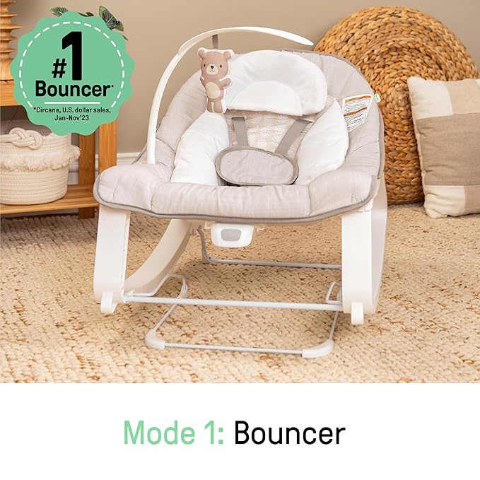 Ingenuity Keep Cozy 3-in-1 Grow with Me Vibrating Baby Bouncer Seat & Infant to Toddler Rocker, Vibrations & Toy Bar, 0-30 Months Up to 40 lbs (Linden)