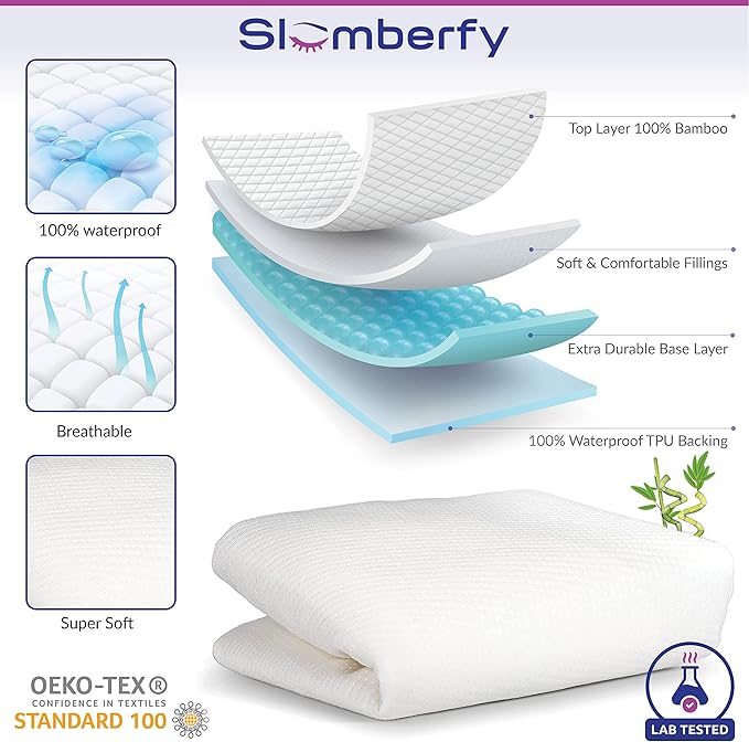 Bamboo Crib Mattress Protector by Slumberfy, Waterproof and Hypoallergenic Mattress Protector for Babies and Toddlers, Made of Bamboo Material, Mom's Choice Award Winner-29x52x6 inches