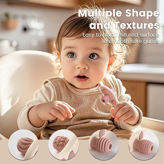 Baby Teething Toys Silicone Car Teether for Baby BPA Free Sensory Chew Toy (Grey)
