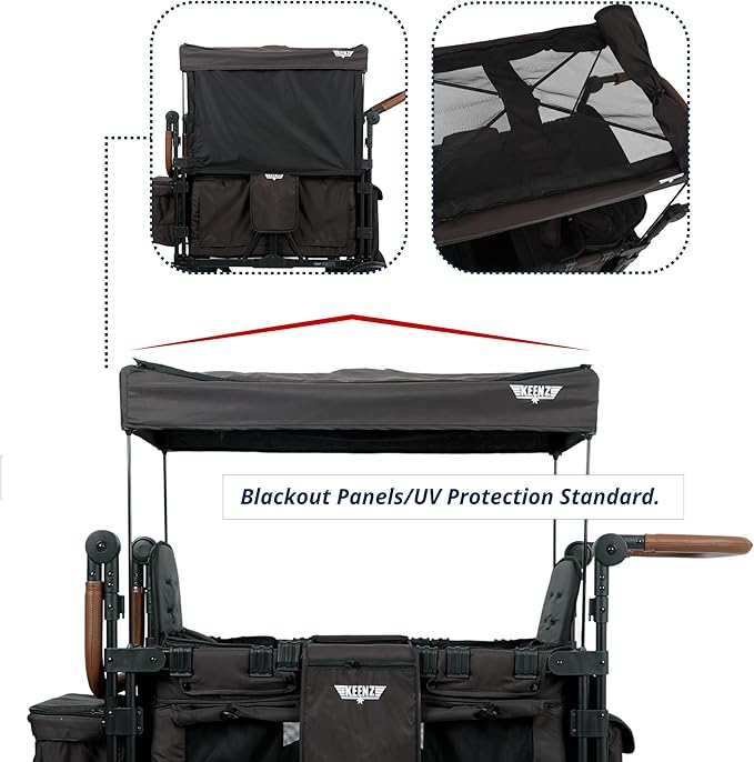 Keenz VYOO Stroller Wagon with Canopy - Foldable Design for Easy Storage, 5 Seating Positions for Kids, Enhanced Child Safety, All-Terrain Mobility, 4-Passangers, Black