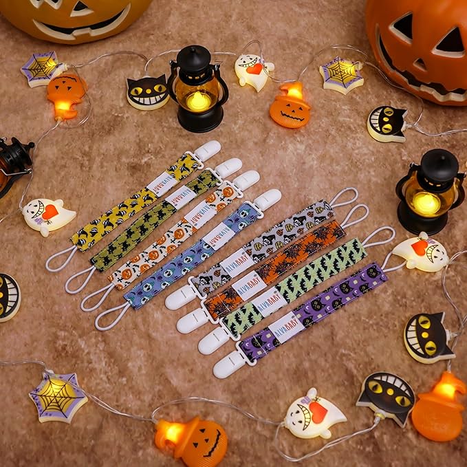 ALVABABY Paci Clip 8 Pack Holder Leashes for Newborn Baby Boys Girls Halloween 8DP04-DA