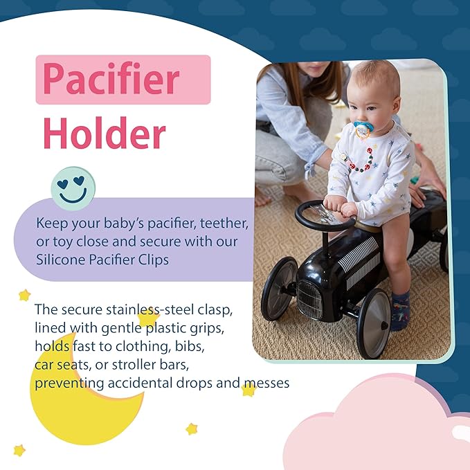 Silicone Pacifier Clips for Boys & Girls – Personalized Pacifier Holder;Neutral & Cute Pacifier Clips for Babies;Teething, Soothies – BPA-Free, Durable & Soft (Pink)
