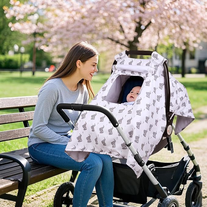 Car Seat Cover Baby, Carseat Covers Baby with 2 Layers Breathable Windows, Windproof Infant Car Seat Cover, Kick-Proof Baby Carrier Cover for Baby Boy Newborn Essentials