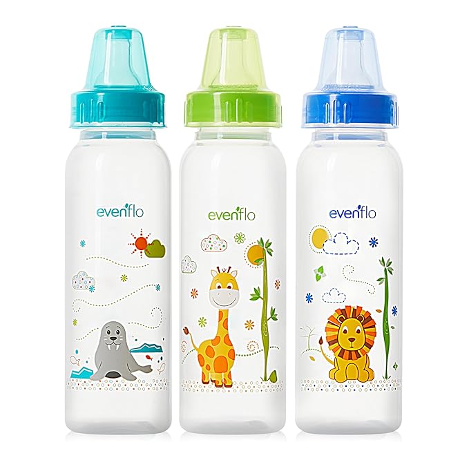 Evenflo Feeding Classic Prints Polypropylene Bottles for Baby, Infant and Newborn - Blue/Green/Teal, 8 Ounce (Pack of 12)